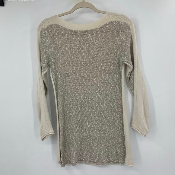 Sundance Vintage Taupe Cream Knit Contrast Light Sweater Top Small Minimal - Picture 1 of 7